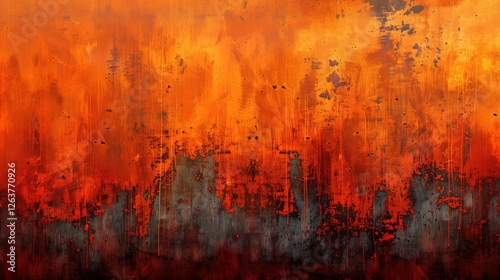 Abstract textured background with dripping orange and black paint creating a grunge artistic effect