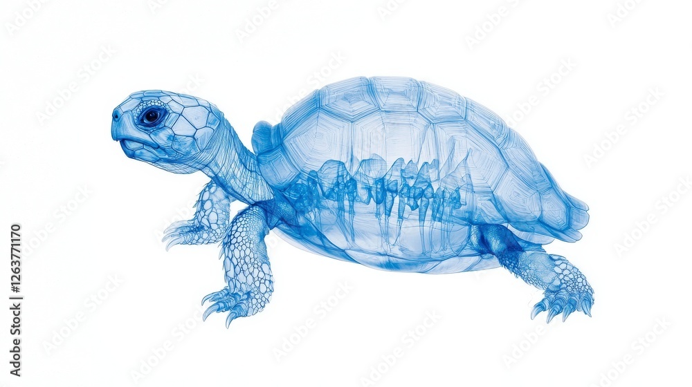 Fototapeta premium Transparent Turtle Illustration with Blue Tones Showcasing Anatomy and Structure of Reptile Species