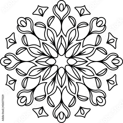Floral Mandala Vector Design, Black and White Flower Pattern

