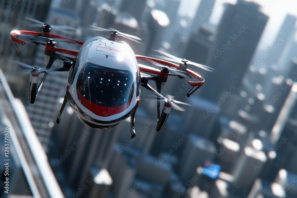 An innovative drone design showcases cutting-edge technology soaring above the city, representing the future of transportation and the evolution of urban mobility solutions. An innovative drone design showcases cutting-edge technology soaring above the city, representing the future of transportation and the evolution of urban mobility solutions.