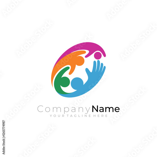 Family care logo with community design  vector, colorful style