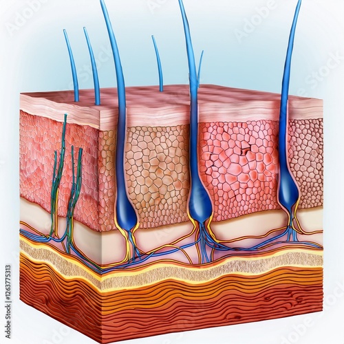 Magnified View of the Human Skin Layers: Epidermis, Dermis, and Hypodermis