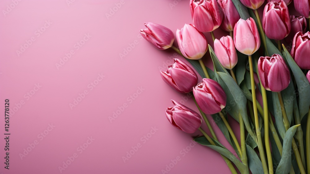 top view of pink tulips on pastel pink background top view of pink tulips on pastel pink background