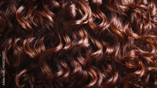 Interesting curly hairstyle featuring rich brown color and defined curls on a close-up view, highlighting texture and shine