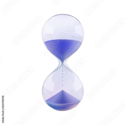 Hourglass 3d time budget concept. Blue sand in crystal glass bulb count hour, minute and seconds. Sale promo vector timer countdown. Deposit tax payment reminder. Alarm clock dont miss shop game icon