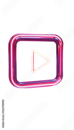 3D rendered YouTube play button icon with glowing neon effect, isolated on a transparent background