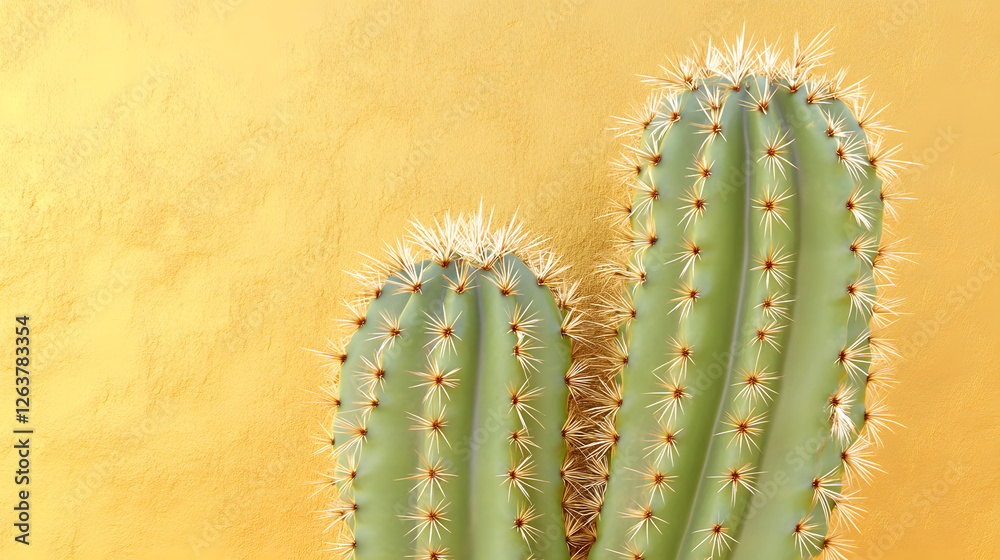 Naklejka premium Close-up of Two Cacti against Gold Background
