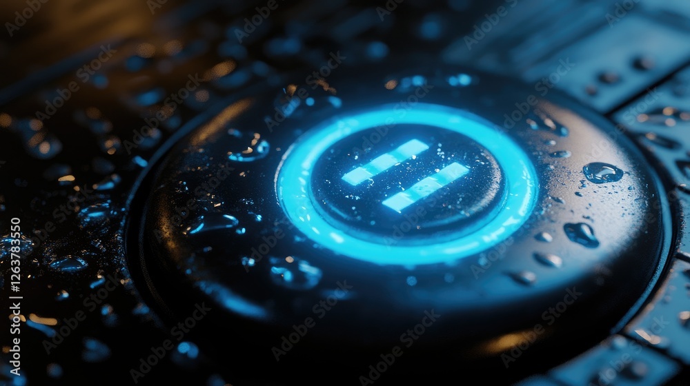 A glowing power button symbolizing energy conservation and efficiency. A glowing power button symbolizing energy conservation and efficiency.