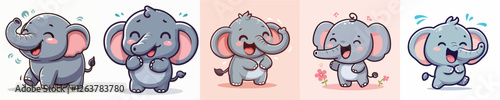 vector group of excited elephants laughing