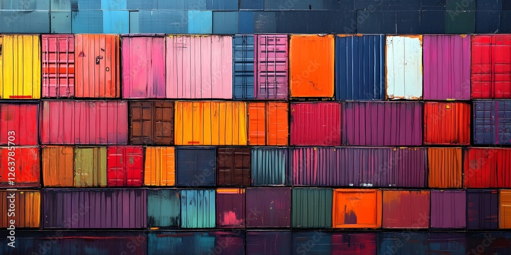 Obraz premium Colorful Cargo Containers Stacked High