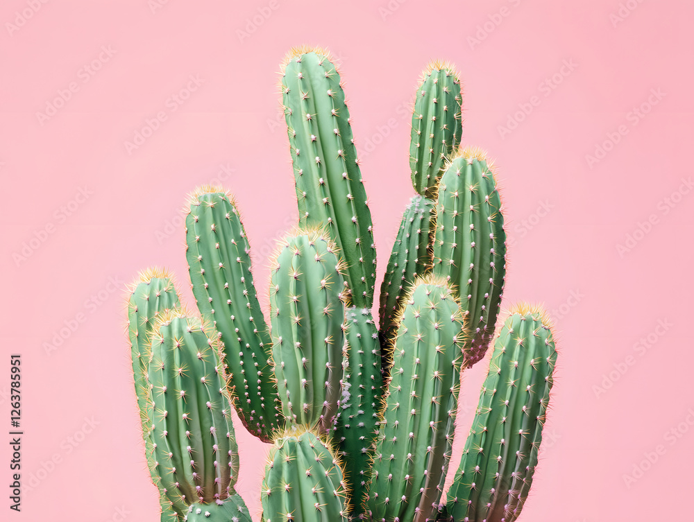Cereus Cactus Cluster Against Pink Background Cereus Cactus Cluster Against Pink Background