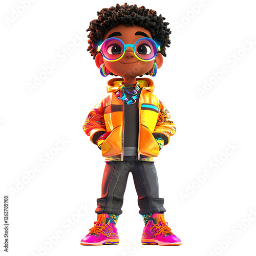 Animated Boy Character Smiling 3D Cartoon Art Cute Animated Portrait photo