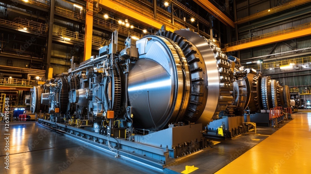 A massive power plant processing energy with steam rising from large turbines. A massive power plant processing energy with steam rising from large turbines.