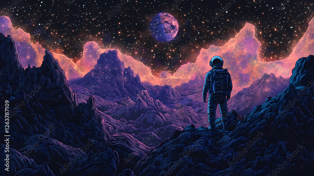 Obraz premium Astronaut on mars. Subterranean Starfields. Illustration