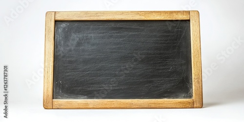 Close-up of a rustic, light-brown chalkboard framed in natural-wood grain, showcasing its textured surface and classic charm photo
