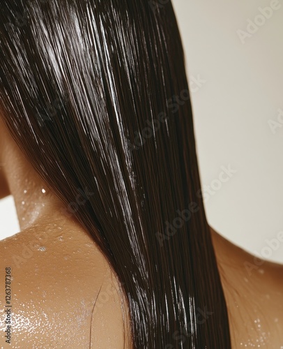 Wet shiny hair and glowing skin	