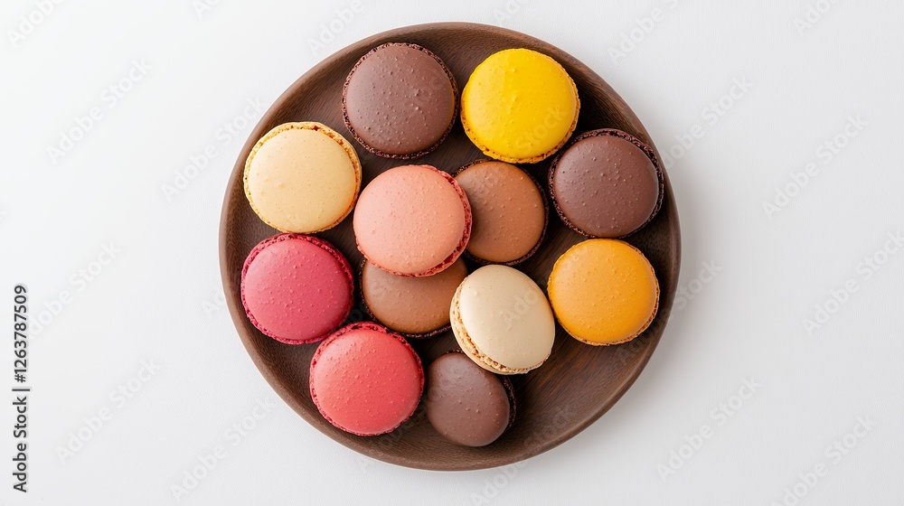 Vibrant Macarons on Rustic Plate: A Delightful Culinary Still Life Vibrant Macarons on Rustic Plate: A Delightful Culinary Still Life