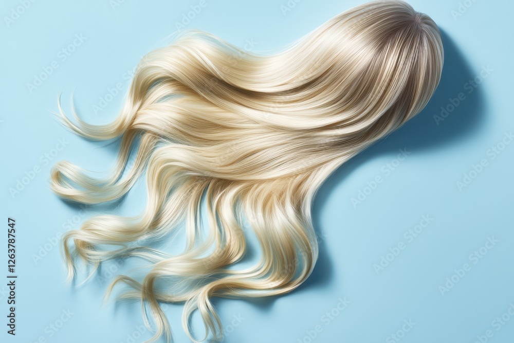 Wavy blonde hair on pastel blue background Wavy blonde hair on pastel blue background