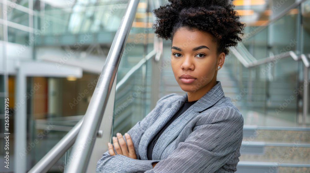 Stylish woman in business attire exudes confidence in a sleek modern office, showcasing her professional elegance. Stylish woman in business attire exudes confidence in a sleek modern office, showcasing her professional elegance.