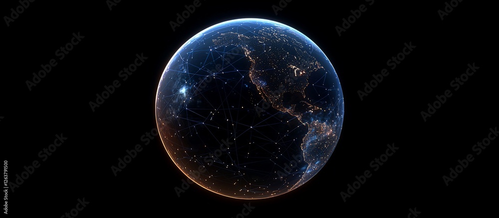 Obraz premium A detailed view of Earth illuminated by city lights, showcasing global connectivity at night
