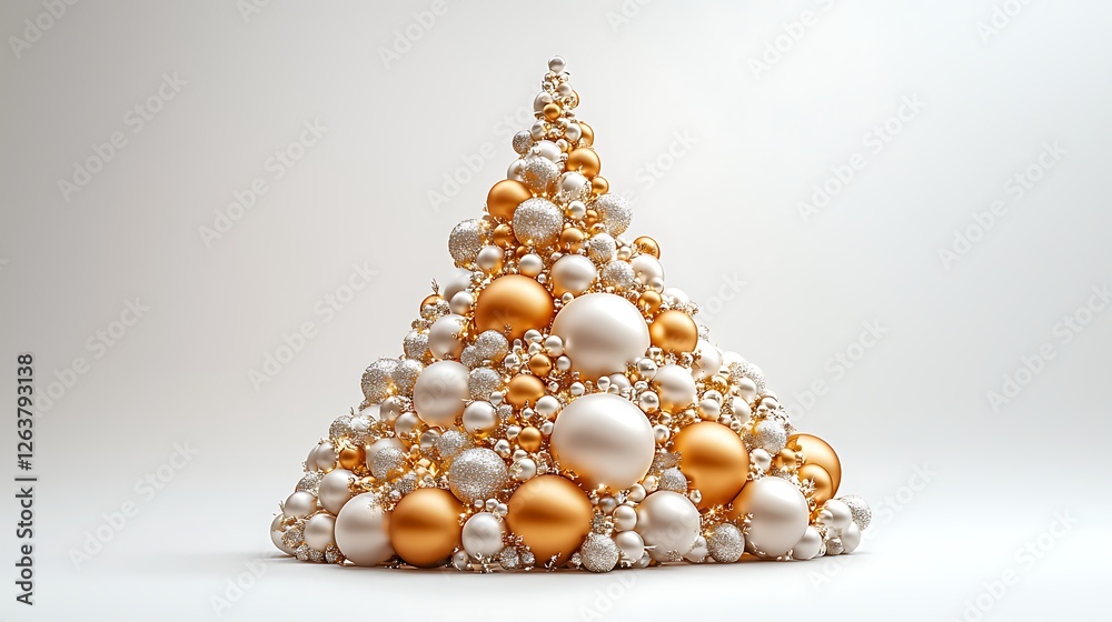 Elegant gold and white Christmas tree ornament design, minimalist background, holiday card Elegant gold and white Christmas tree ornament design, minimalist background, holiday card