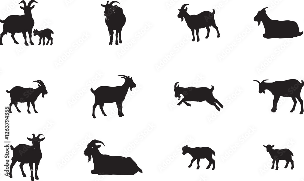 Obraz premium Farm Goat Silhouettes