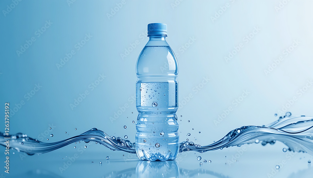 A plastic bottle of water with ice around it pure hydration.