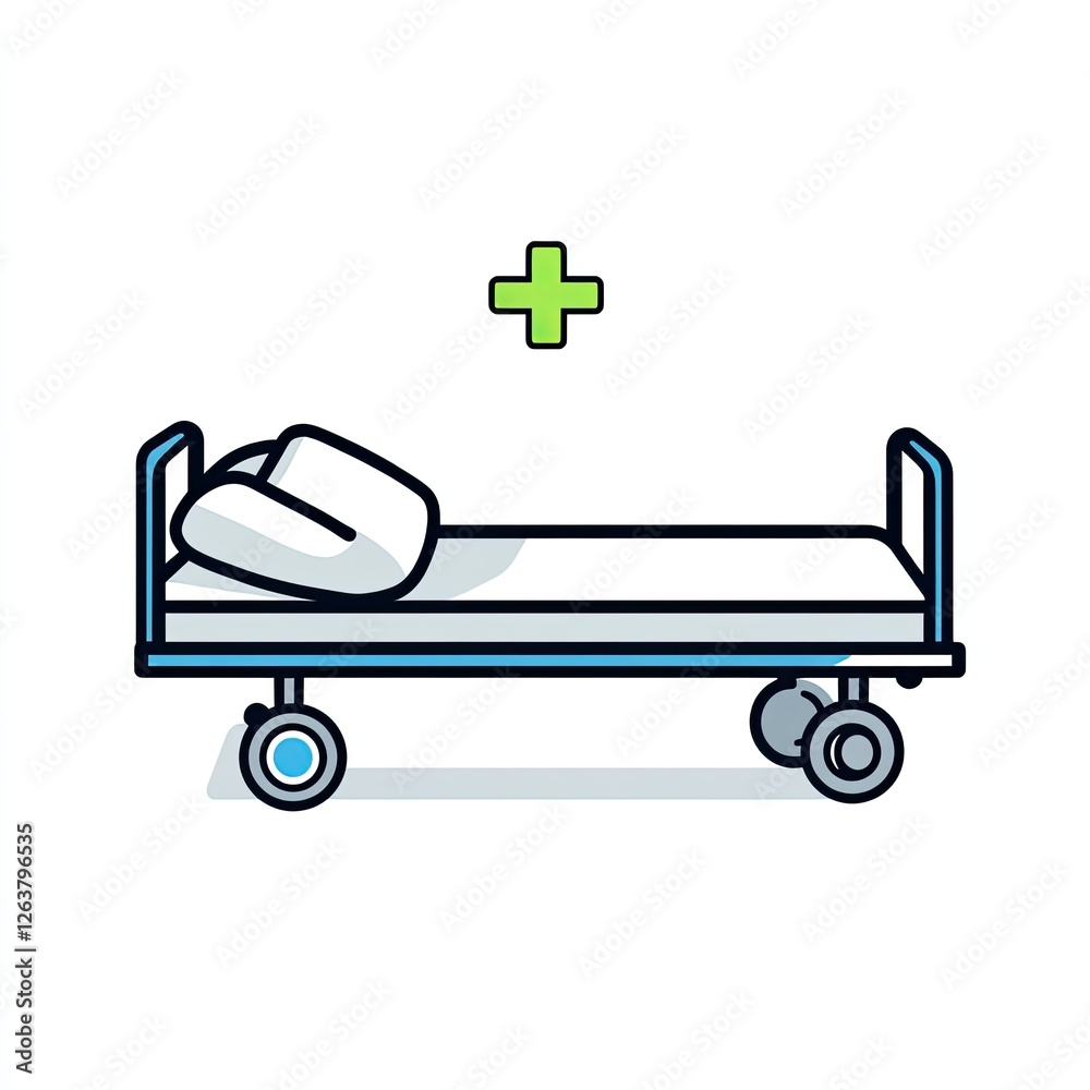 Hospital bed illustration, medical, healthcare,  empty, modern design