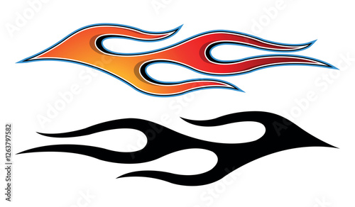Burning tires and flames car decal vinyl sticker. Racing car tribal fire flames vector art graphic.