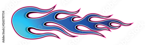 Burning tires and blue flame electric sports car decal vinyl sticker. Racing car speed fire flames vector art graphic.