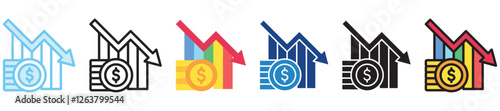 Economic Crisis multi style, mini illustration icon. outline, flat, glyph, dual tone, line color, UI, UX kit, app and web development, digital or print. For finance, business, economy.