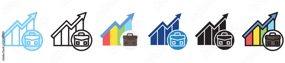 Employment Rate multi style, mini illustration icon. outline, flat, glyph, dual tone, line color, UI, UX kit, app and web development, digital or print. For finance, business, economy.