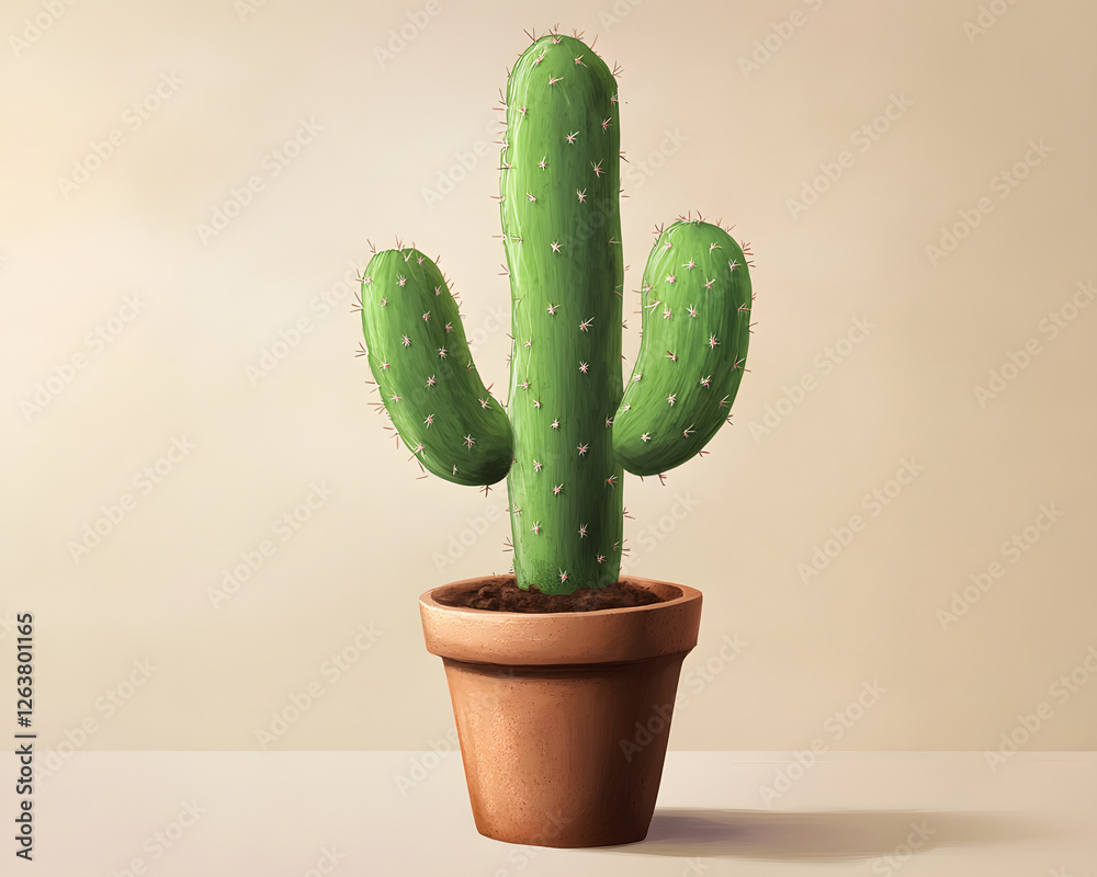Illustration of a Cactus in a Terracotta Pot Illustration of a Cactus in a Terracotta Pot