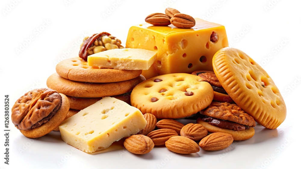 Delicious Mixed Cheese Cookies Nuts, Gourmet Snack, Homemade Bakery, Sweet Treats, Festive Baking, White Background, High-Resolution Image, Food Photography Delicious Mixed Cheese Cookies Nuts, Gourmet Snack, Homemade Bakery, Sweet Treats, Festive Baking, White Background, High-Resolution Image, Food Photography
