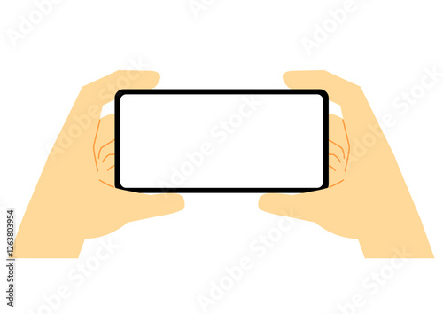 両手で横向きのスマートフォンを持つ手のイラスト_2

