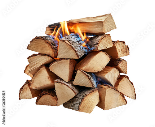 Stacked Firewood with Flames on Transparent Background