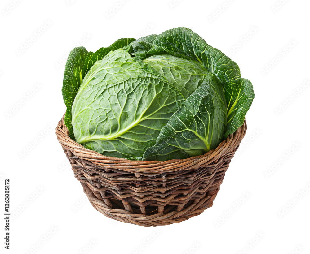 Fresh Cabbage in a Basket on Transparent Background Fresh Cabbage in a Basket on Transparent Background
