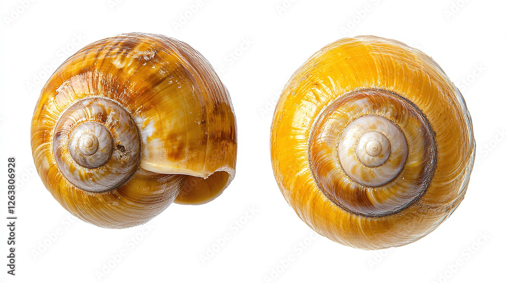 Collection of two snails with a yellow shell, isolated on a white background. Collection of two snails with a yellow shell, isolated on a white background.