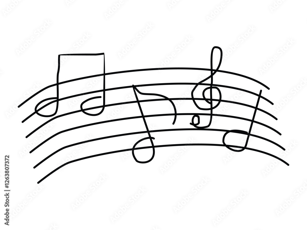 editable hand draw linear music notes symbol design illustration isolated on transparent background
