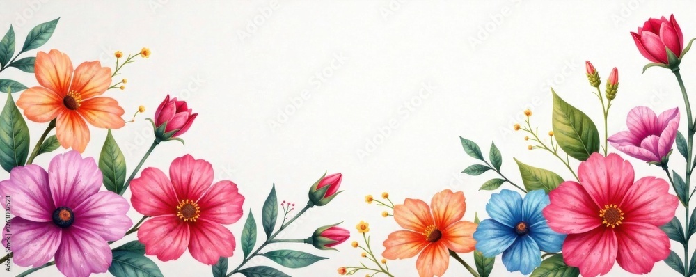 Obraz premium Bright watercolor flowers arrangement on a colorful vector background, bright colors, vector graphics