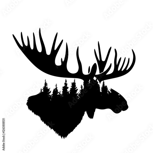 Moose icon vector. Moose with forest illustration sign. wild life symbol. Nature logo.