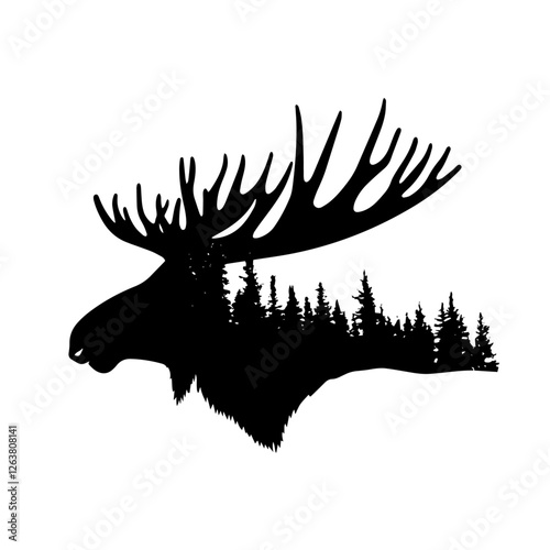 Moose icon vector. Moose with forest illustration sign. wild life symbol. Nature logo.
