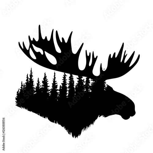 Moose icon vector. Moose with forest illustration sign. wild life symbol. Nature logo.