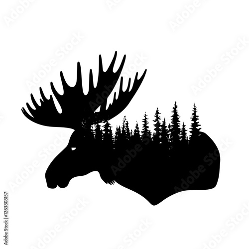 Moose icon vector. Moose with forest illustration sign. wild life symbol. Nature logo.