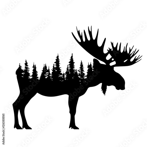 Moose icon vector. Moose with forest illustration sign. wild life symbol. Nature logo.