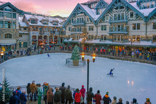 Telluride Mountain Village ice rink and skaters
