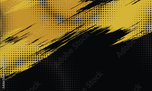 Abstract Sport Background with Cyan and Yellow Brush Texture and Halftone Effect. Grunge Background