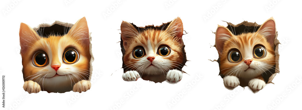 Fototapeta premium Cute Cats Peeking Through Wall Gaps
