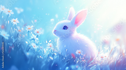 Wallpaper Mural White Rabbit in a Field of Daisies Torontodigital.ca