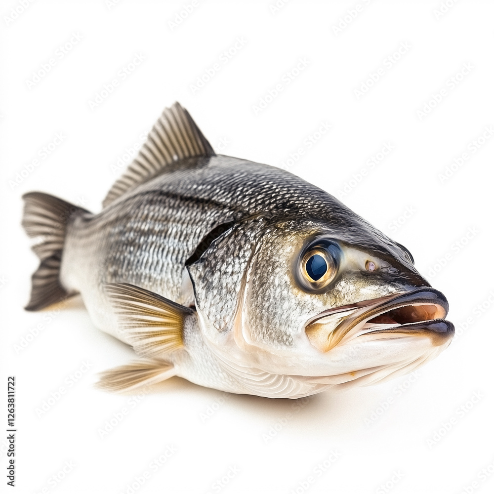 Whole Striped Bass Fish on White Background Whole Striped Bass Fish on White Background